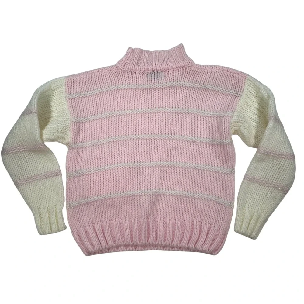 Vintage Maison Gabriel Pink Cream Striped Mock Neck Knit Sweater Metallic M